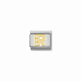 Nomination Composable Link Letter R, Cubic Zirconia, 18K Gold
