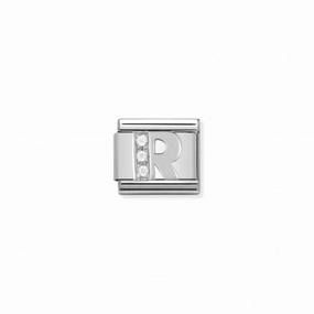 Nomination Composable Link Letter R, Cubic Zirconia, Silver