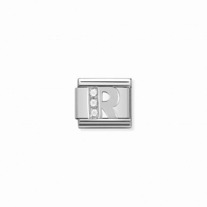 Nomination Composable Link Letter R, Cubic Zirconia, Silver