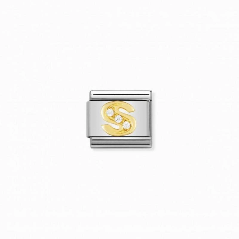 Nomination Composable Link Letter S, Cubic Zirconia, 18K Gold