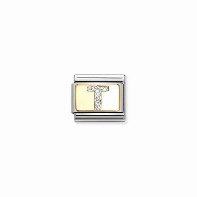 Nomination Composable Link Letter T, 18K Gold & Glitter Enamel