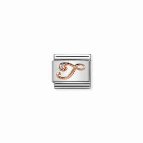 Nomination Composable Link Letter T, Cubic Zirconia, 9K Rose Gold