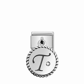 Nomination Composable Link Letter T Hanging Charm, Cubic Zirconia, Silver