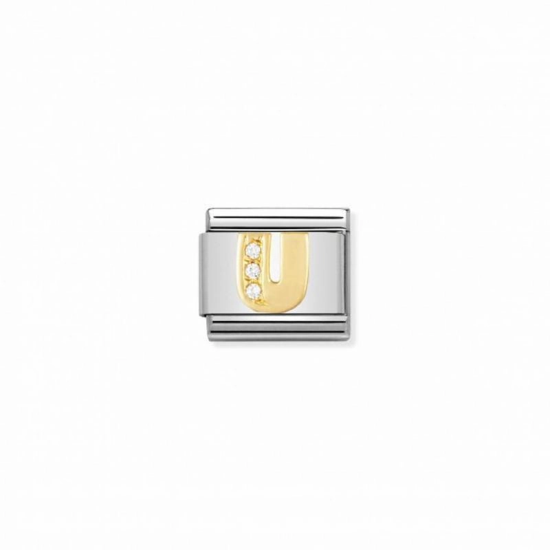 Nomination Composable Link Letter U, Cubic Zirconia, 18K Gold