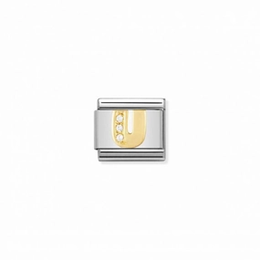 Nomination Composable Link Letter U, Cubic Zirconia, 18K Gold