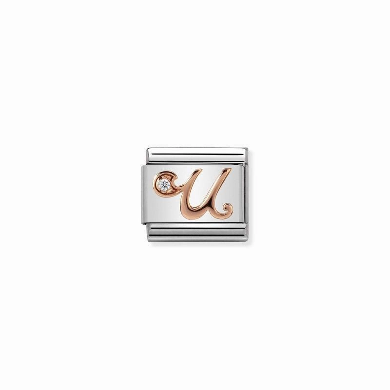 Nomination Composable Link Letter U, Cubic Zirconia, 9K Rose Gold