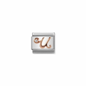 Nomination Composable Link Letter U, Cubic Zirconia, 9K Rose Gold