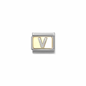 Nomination Composable Link Letter V, 18K Gold & Glitter Enamel