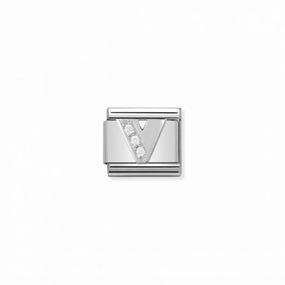 Nomination Composable Link Letter V, Cubic Zirconia, Silver