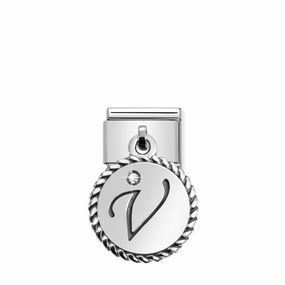 Nomination Composable Link Letter V Hanging Charm, Silver & Enamel