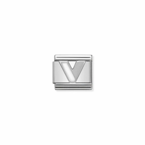 Nomination Composable Link Letter V, Silver & White Enamel