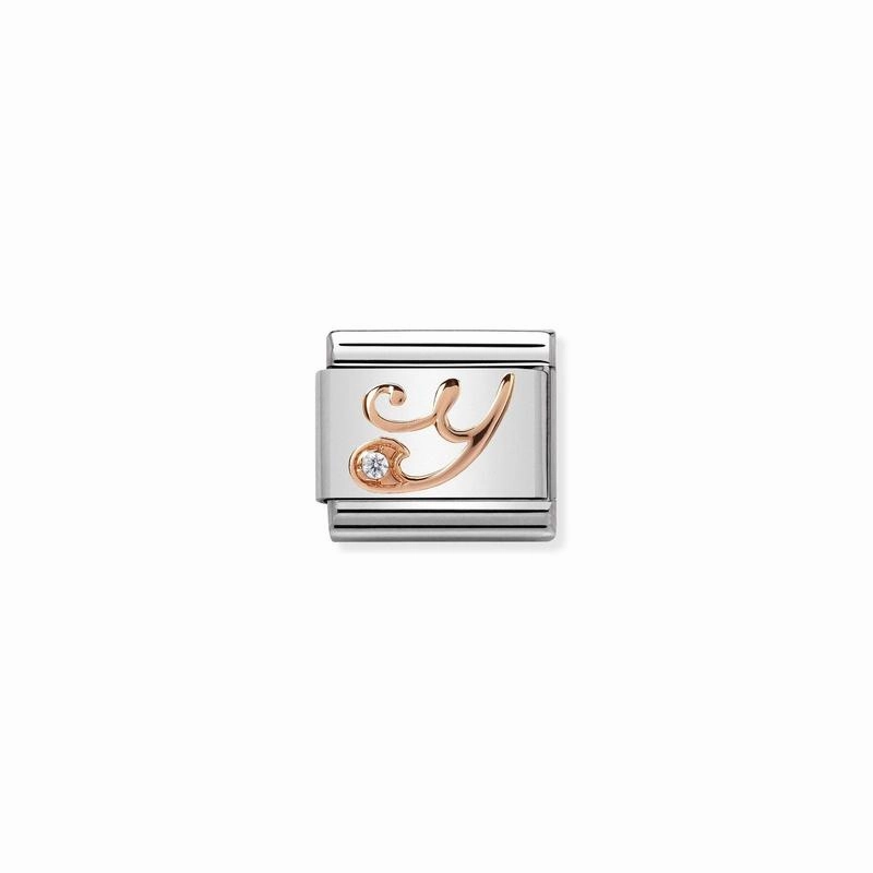 Nomination Composable Link Letter Y, Cubic Zirconia, 9K Rose Gold