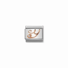 Nomination Composable Link Letter Y, Cubic Zirconia, 9K Rose Gold