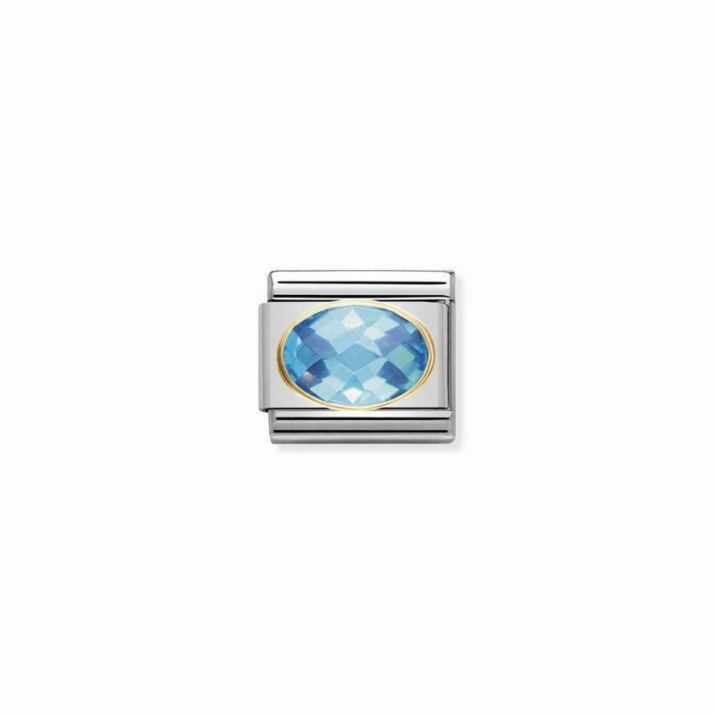 Nomination Composable Link Light Blue Faceted Cubic Zirconia, 18K Gold