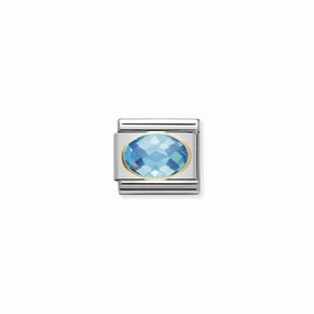 Nomination Composable Link Light Blue Faceted Cubic Zirconia, 18K Gold
