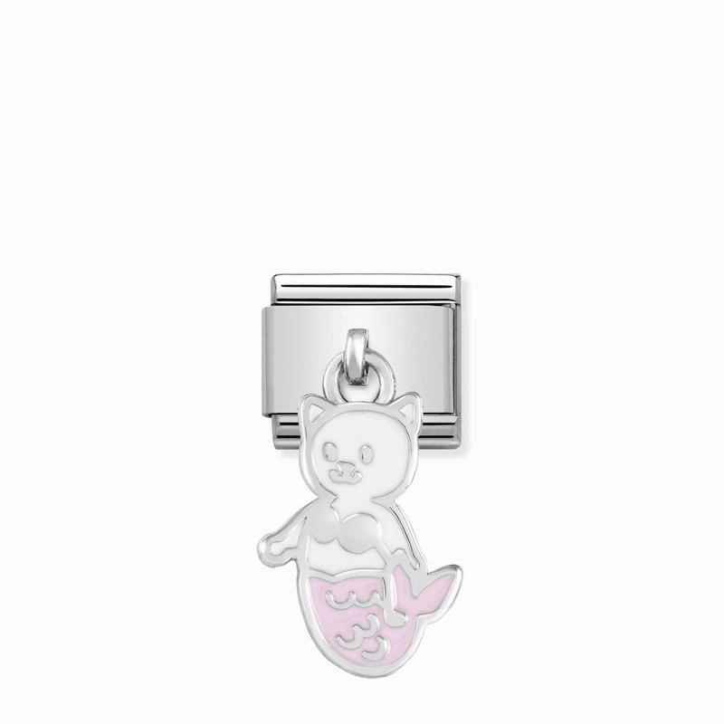 Nomination Composable Link Mermaid Cat Hanging Charm, Silver & Enamel