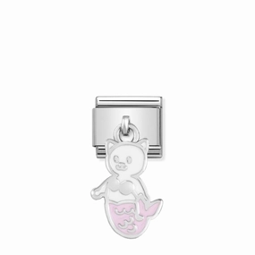 Nomination Composable Link Mermaid Cat Hanging Charm, Silver & Enamel