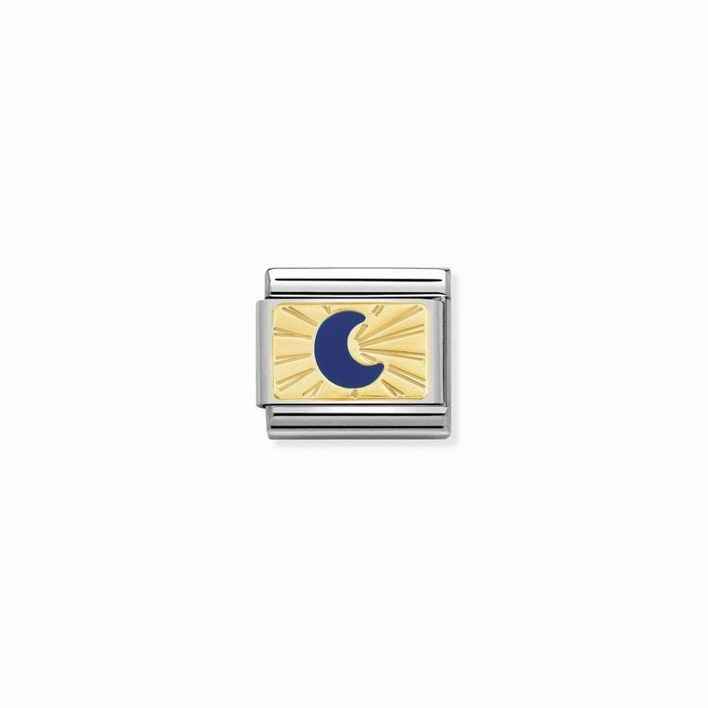 Nomination Composable Link Moon, Blue, 18K Gold & Enamel