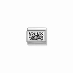 Nomination Composable Link Mr & Mrs, Flowers, Silver