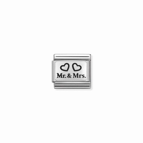 Nomination Composable Link Mr and Mrs With Hearts, Silver