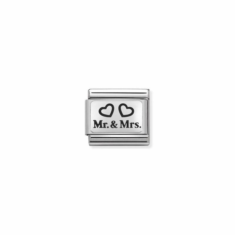 Nomination Composable Link Mr and Mrs With Hearts, Silver