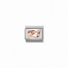 Nomination Composable Link Number 21, Cubic Zirconia, 9K Rose Gold