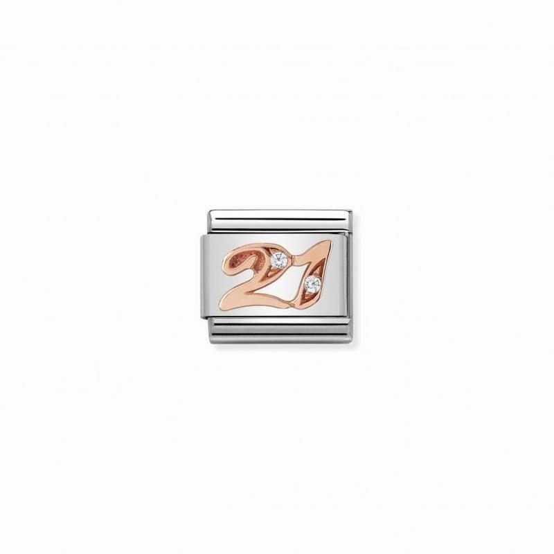 Nomination Composable Link Number 21, Cubic Zirconia, 9K Rose Gold