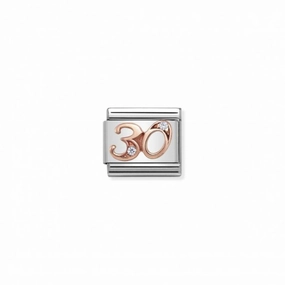 Nomination Composable Link Number 30, Cubic Zirconia, 9K Rose Gold