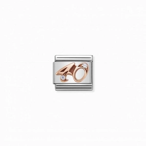 Nomination Composable Link Number 40, Cubic Zirconia, 9K Rose Gold