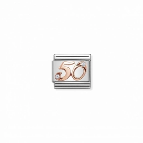 Nomination Composable Link Number 50, Cubic Zirconia, 9K Rose Gold