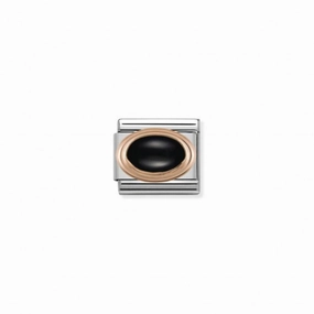 Nomination Composable Link Oval, Black Agate Stone, 9K Rose Gold