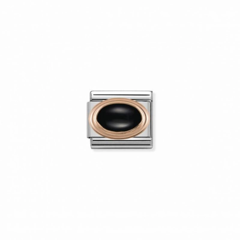 Nomination Composable Link Oval, Black Agate Stone, 9K Rose Gold