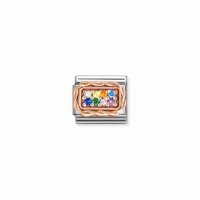 Nomination Composable Link Pave, Rainbow Cubic Zirconia, 9K Rose Gold