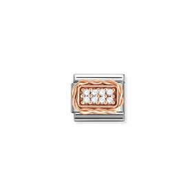 Nomination Composable Link Pave, White Cubic Zirconia, 9K Rose Gold