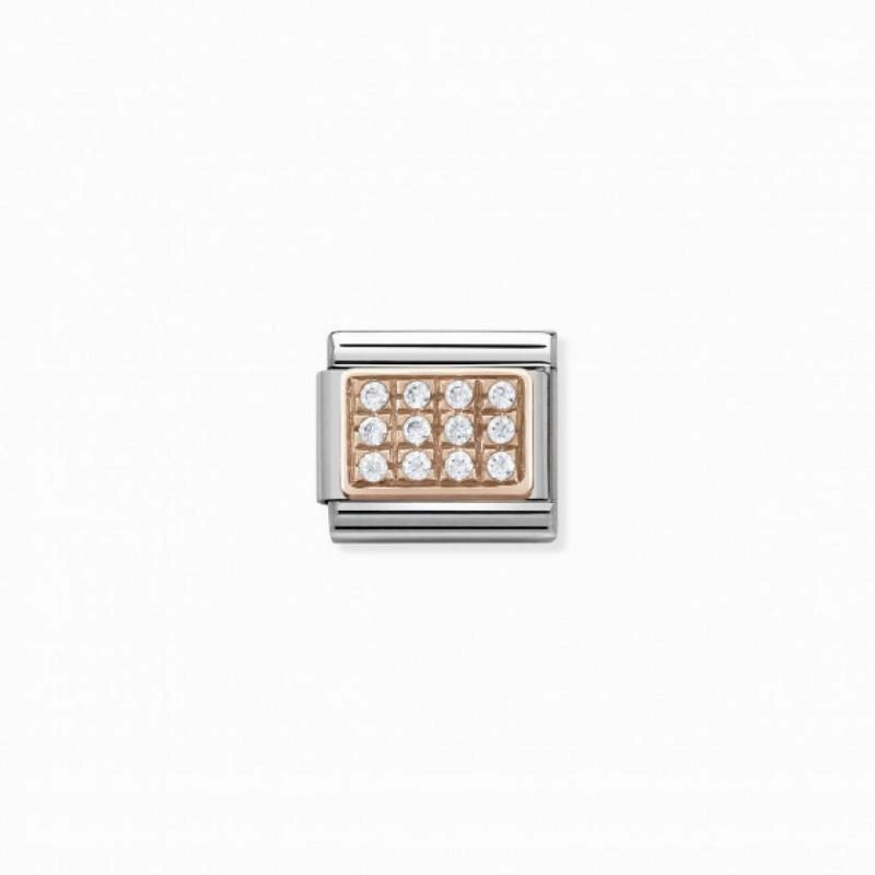 Nomination Composable Link Pave, White Cubic Zirconia, 9K Rose Gold