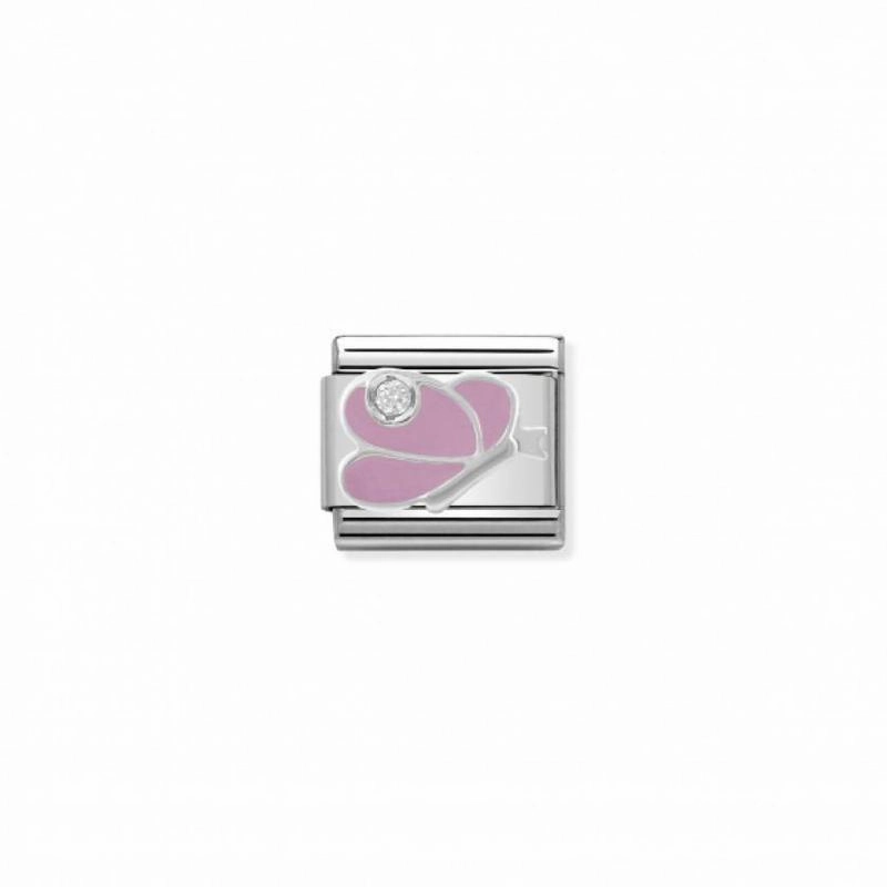 Nomination Composable Link Pink Butterfly, Cubic Zirconia, Silver & Enamel