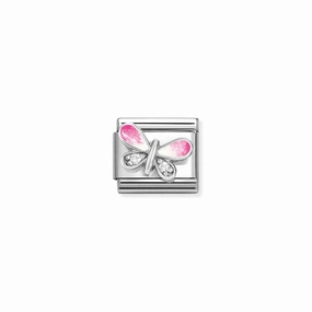 Nomination Composable Link Pink Butterfly with Stones, Silver