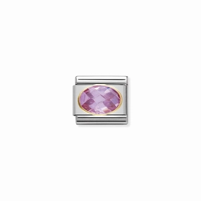 Nomination Composable Link Pink Faceted Cubic Zirconia, 18K Gold