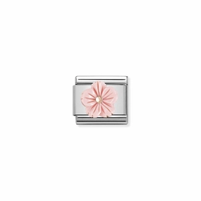 Nomination Composable Link Pink Flower, Coral Stone, 9K Rose Gold