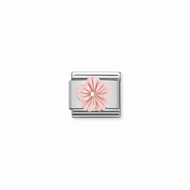 Nomination Composable Link Pink Flower, Coral Stone, 9K Rose Gold