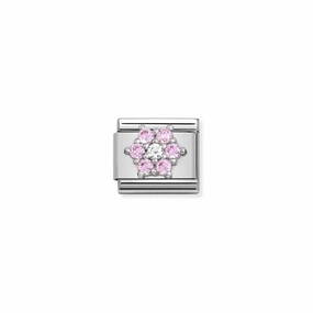 Nomination Composable Link Pink Flower, Cubic Zirconia, Silver