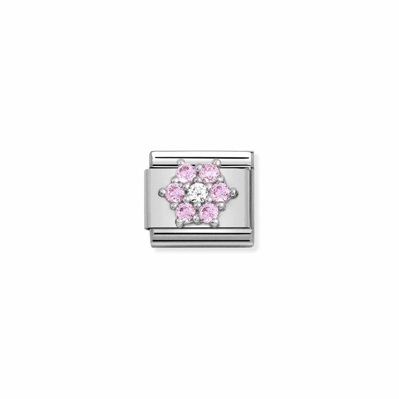 Nomination Composable Link Pink Flower, Cubic Zirconia, Silver