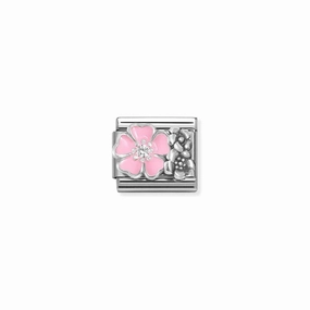 Nomination Composable Link Pink Flower with Stones, Silver & Enamel