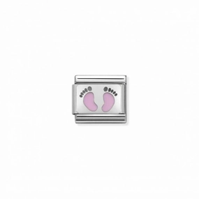 Nomination Composable Link Pink Footprints, Silver & Enamel