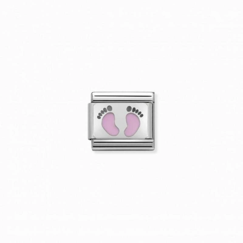 Nomination Composable Link Pink Footprints, Silver & Enamel