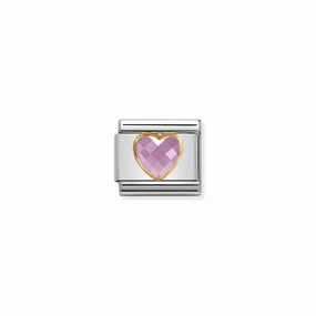 Nomination Composable Link Pink Heart, Faceted Cubic Zirconia, 18K Gold