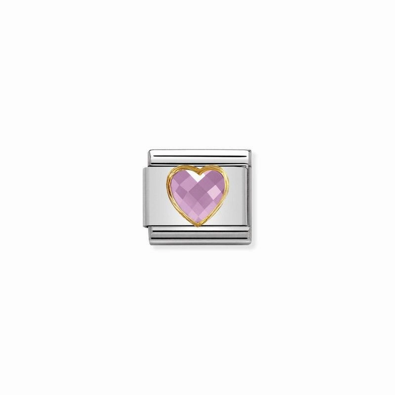Nomination Composable Link Pink Heart, Faceted Cubic Zirconia, 18K Gold