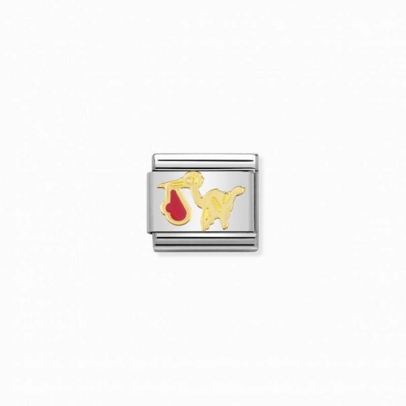 Nomination Composable Link Pink Stork, 18K Gold & Enamel