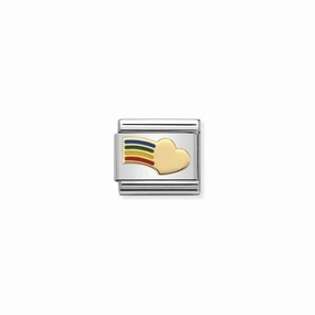 Nomination Composable Link Rainbow Heart, 18K Gold & Enamel