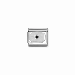 Nomination Composable Link Rectangle, Black Cubic Zirconia, Silver
